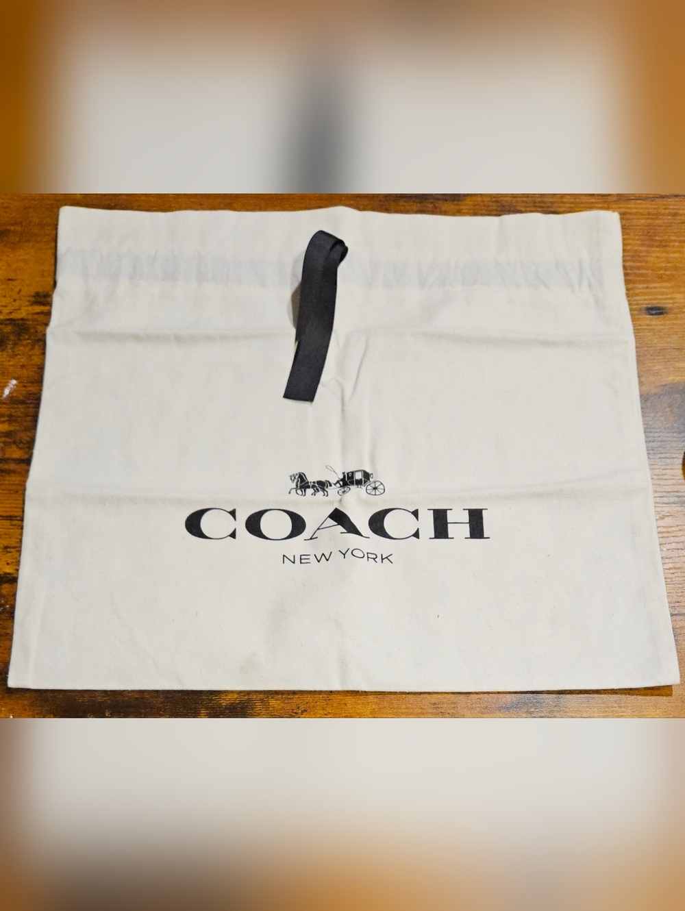 NEW RARE Coach Large White Dust Bag Black Ribbon Drawstring Handbag Storage - Picture 2 of 12